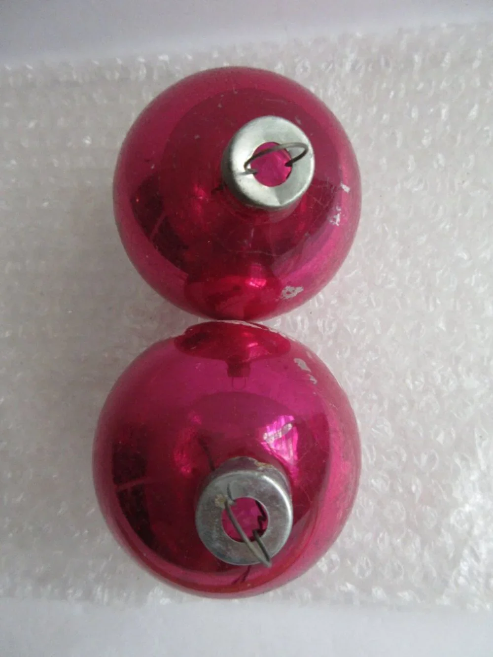 Dove Stencil Glass Christmas Ornament Lot of 2 Pink Fuschia Vtg Franke Corning?